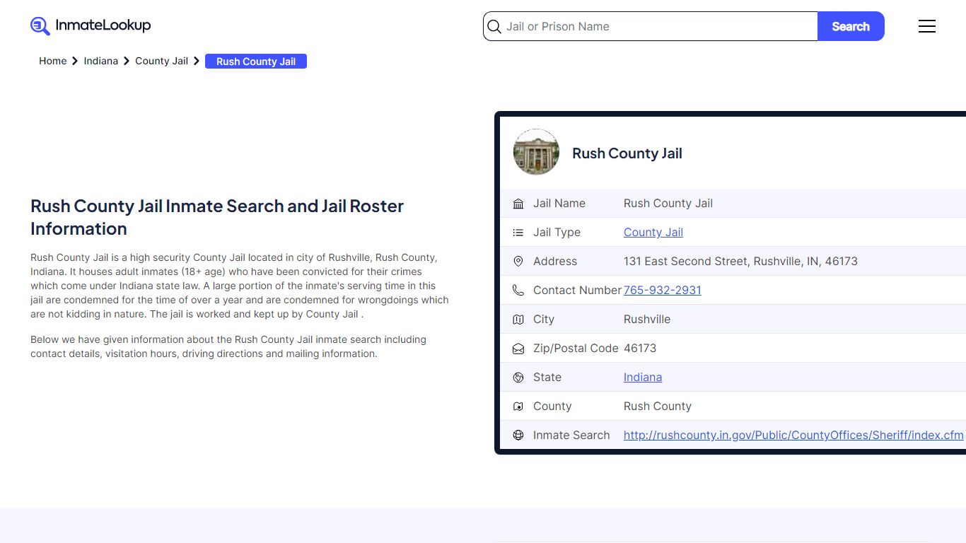 Rush County Jail Inmate Search and Jail Roster Information - Inmate Lookup