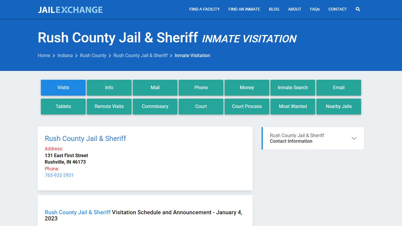 Inmate Visitation - Rush County Jail & Sheriff, IN - Jail Exchange